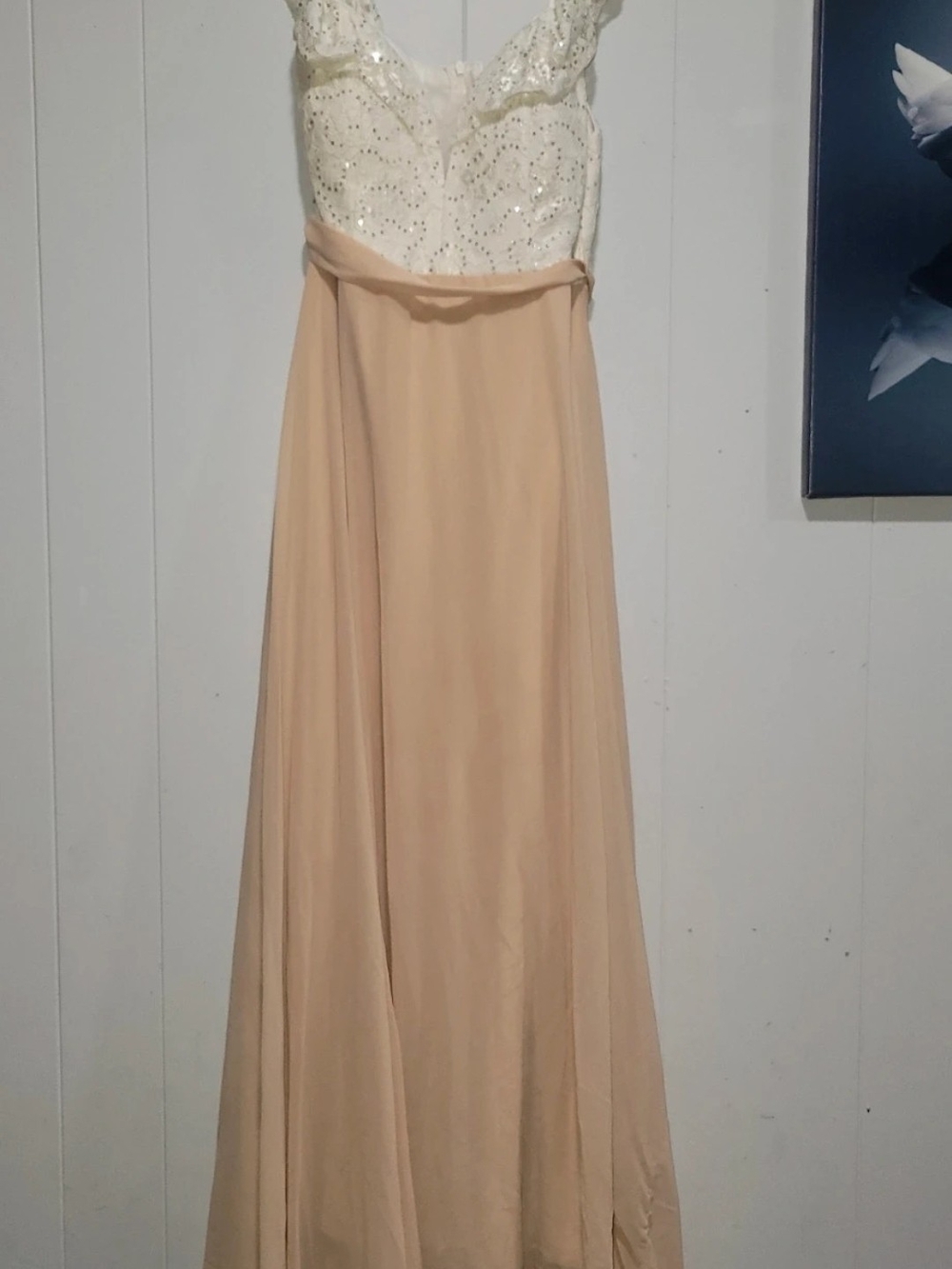 SHEIN Ivory Sequin Bodice Blush Maxi Dress